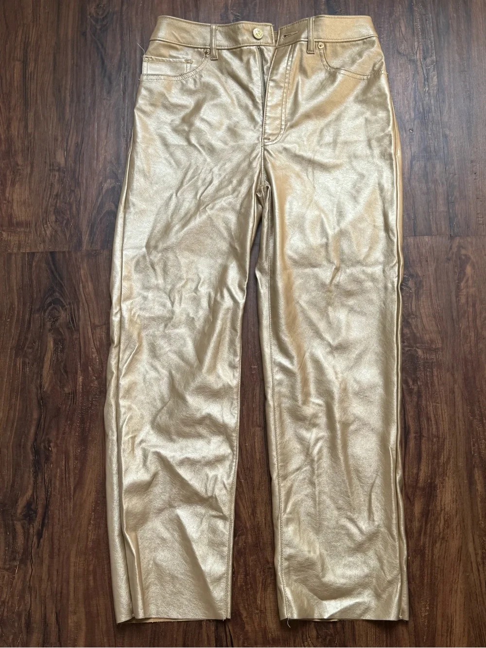 Y2K Express Gold Faux Leather Pants, Size 4